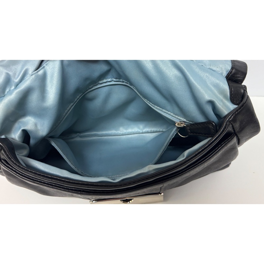 Coach Black Leather Shoulder Bag Flap Turnlock Closure Silver Hardware Hobo‎ - Picture 10 of 12